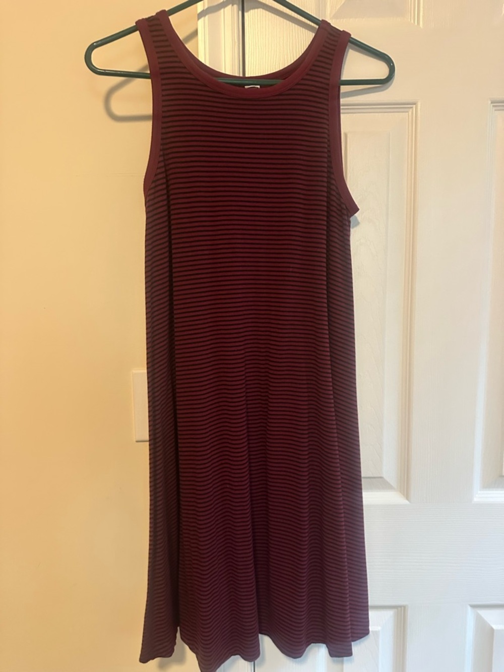 Sleeveless Burgundy Striped Swing Dress